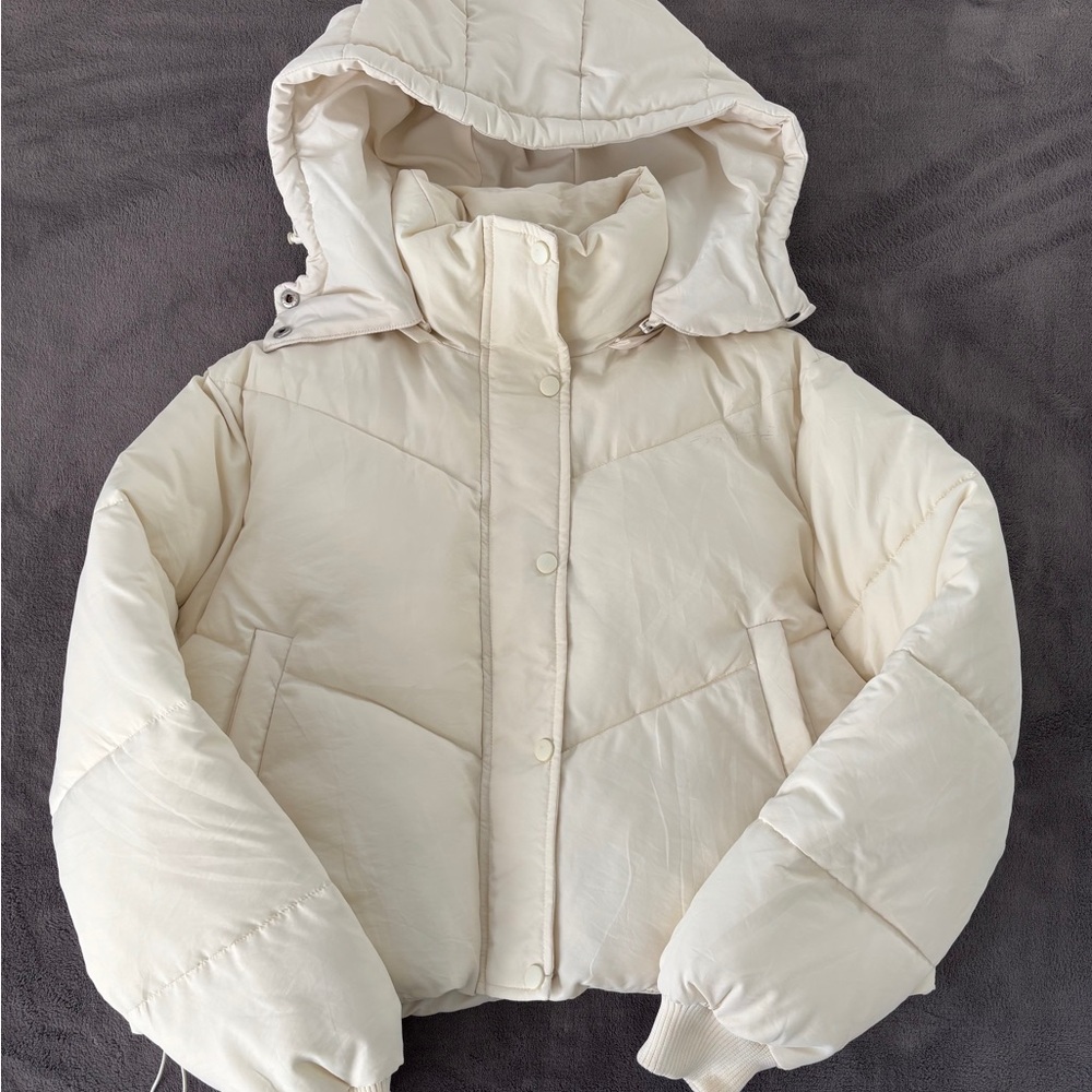 Elegant Cream Puffer Jacket for Women
